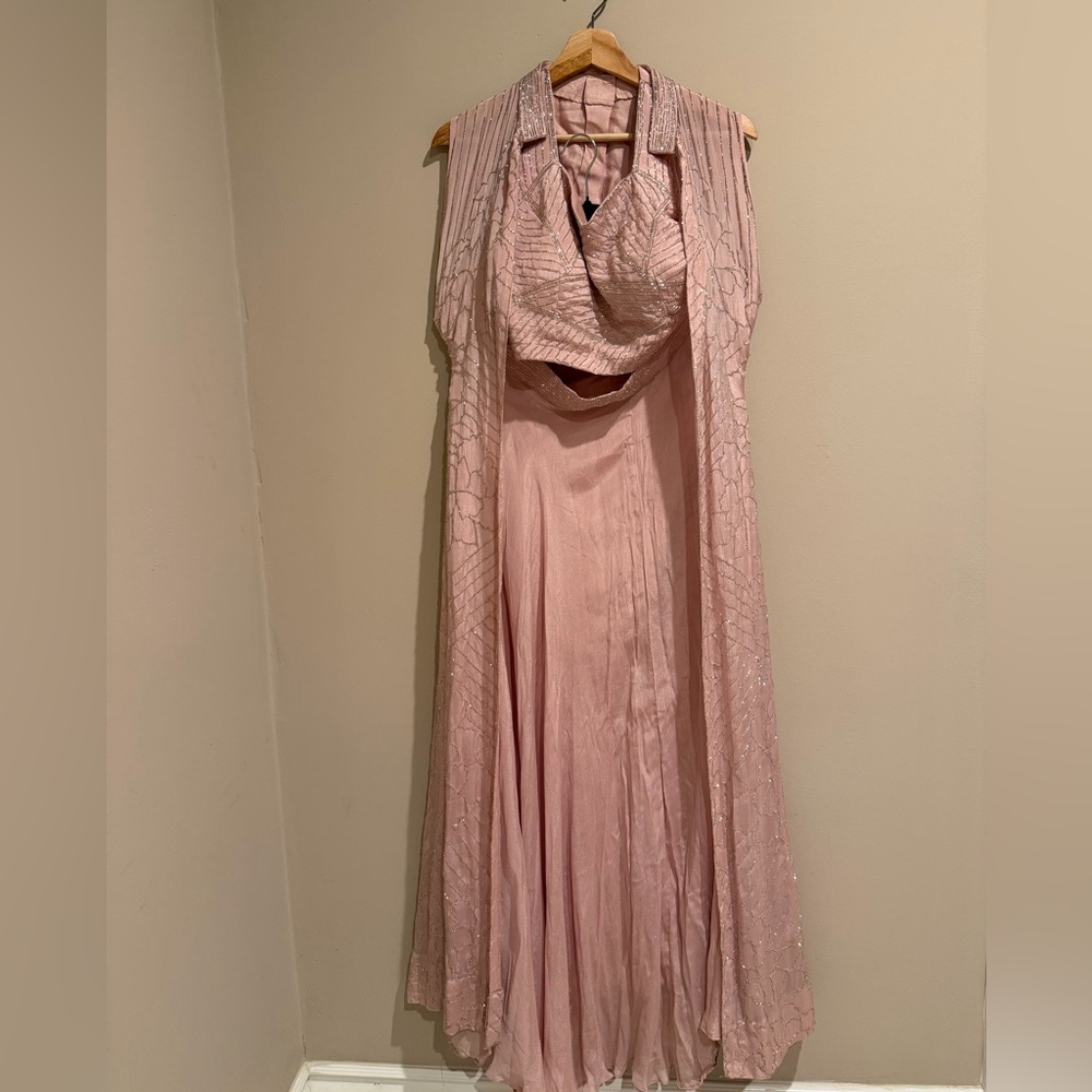 Elegant Pink Women's Evening Dress with Draped Bodice (cocktail lehenga )